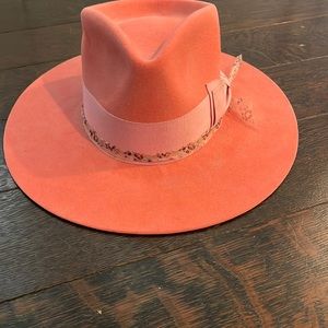 Teressa Foglia pink 100x beaver felt flat brim fedora hat Nick Fouquet 6 7/8 55